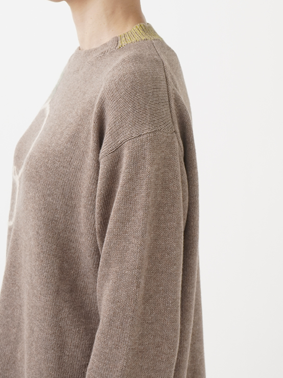 7G山茶花柄ニット クルー襟プルオーバー