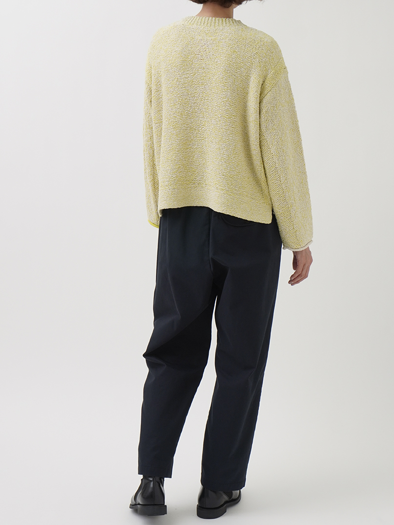 68959　Shu手織り　プルオーバー　黄色 3Gラッセルヤーン クルー襟プルオーバー