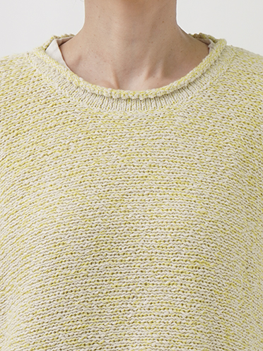 68959　Shu手織り　プルオーバー　黄色 3Gラッセルヤーン クルー襟プルオーバー