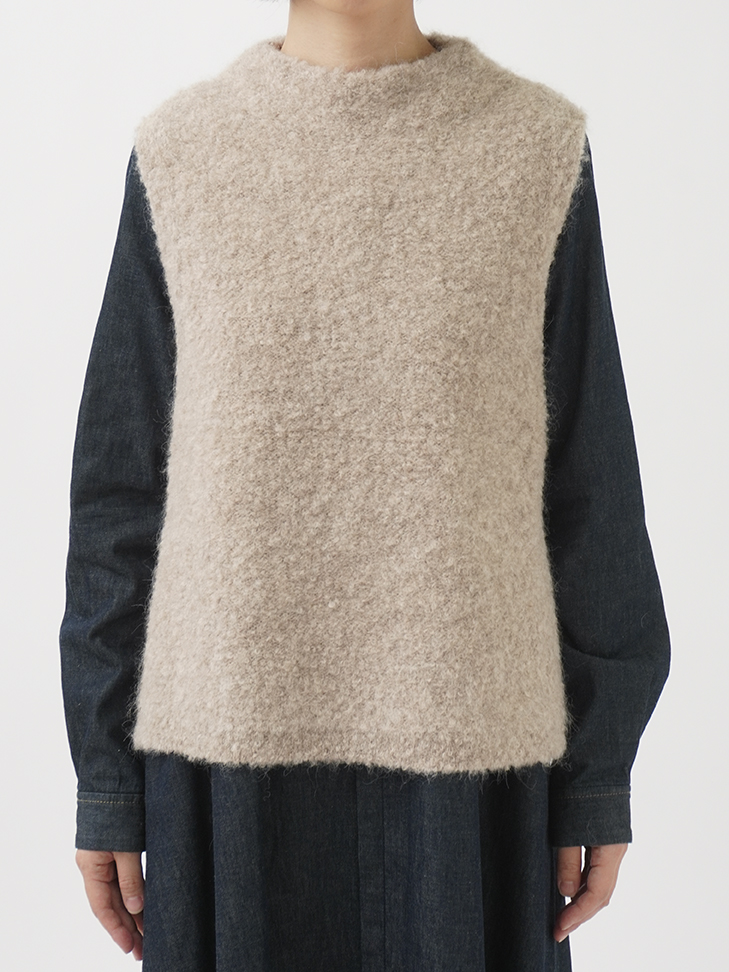 3Gアルパカブークレー モック襟ベスト