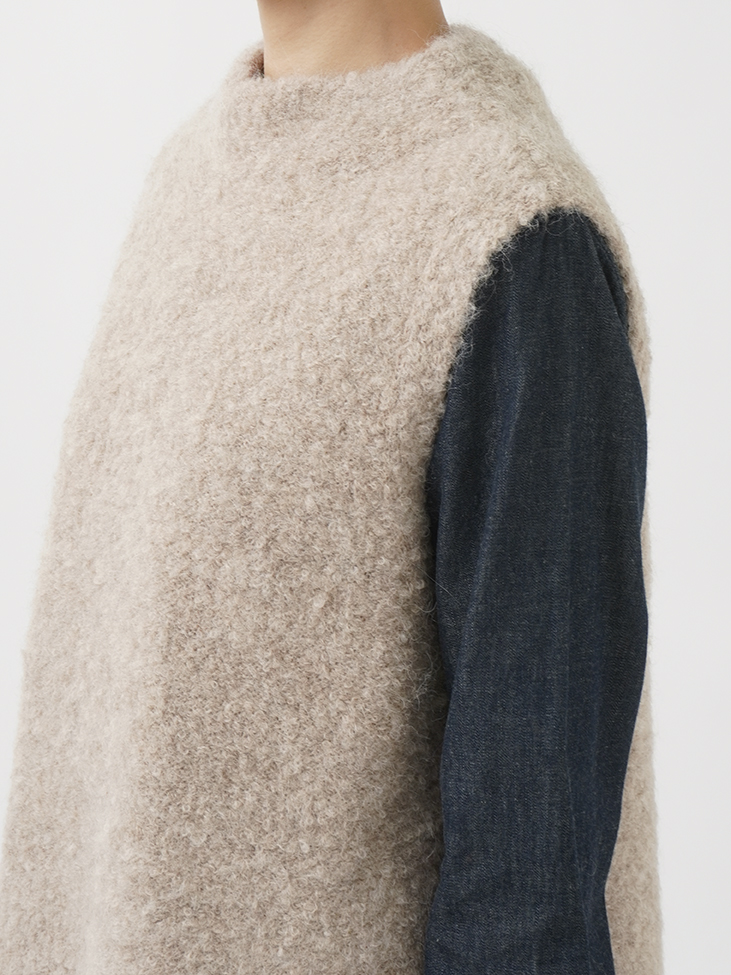 3Gアルパカブークレー モック襟ベスト