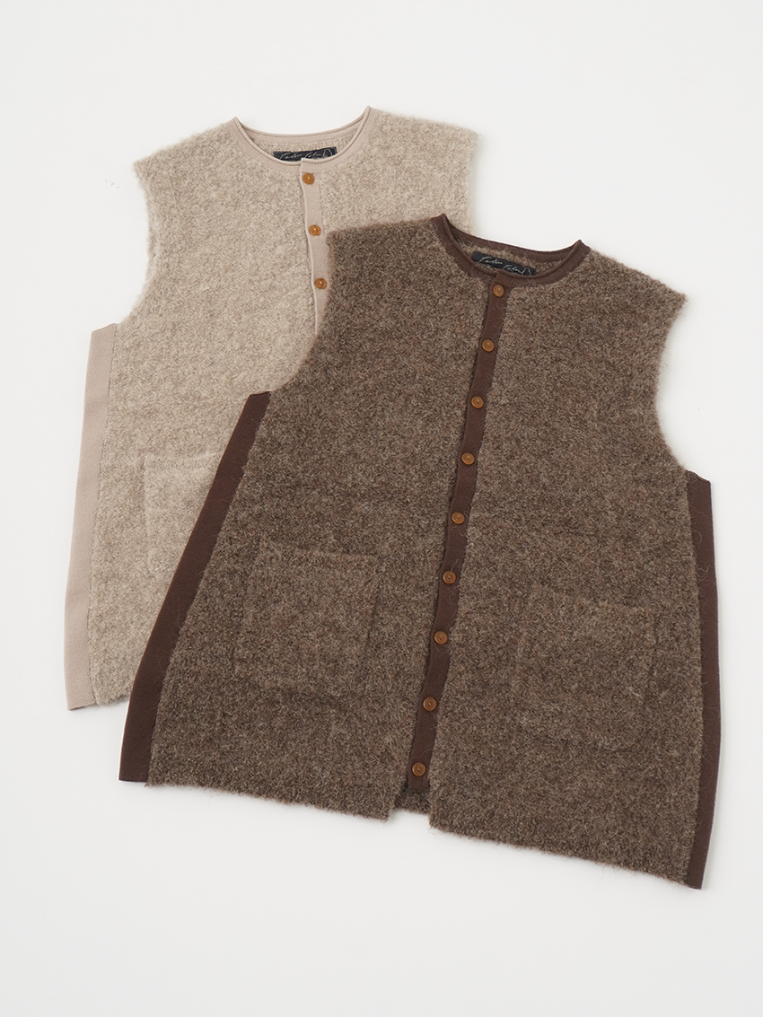 パラスパレス 3Ｇアルパカ ベスト（未使用品） 3Gアルパカブークレー 前開きロングベスト