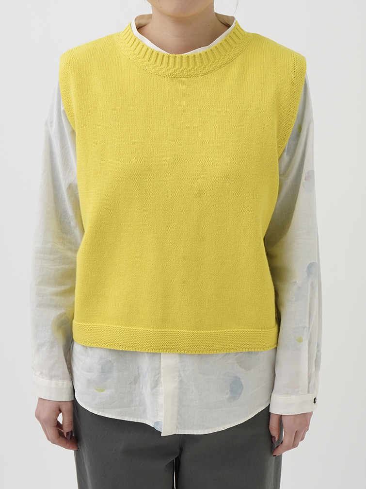 5Gざっくりコットン 後ろ開きクルー襟ベスト