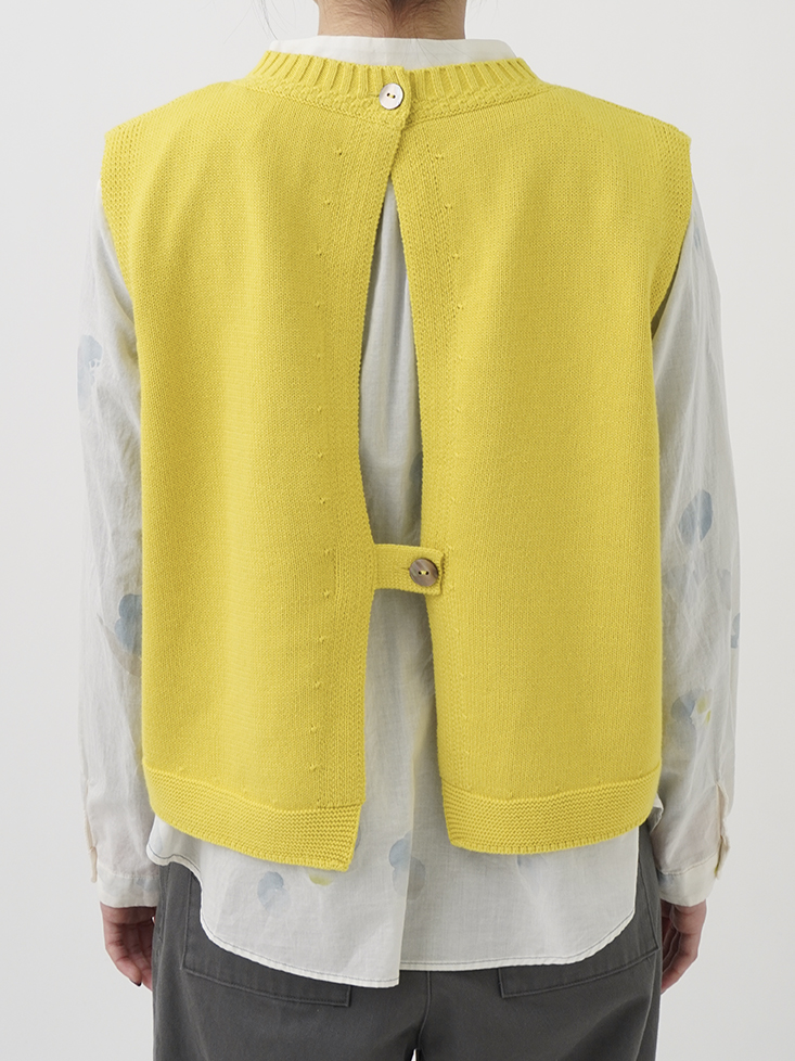 5Gざっくりコットン 後ろ開きクルー襟ベスト