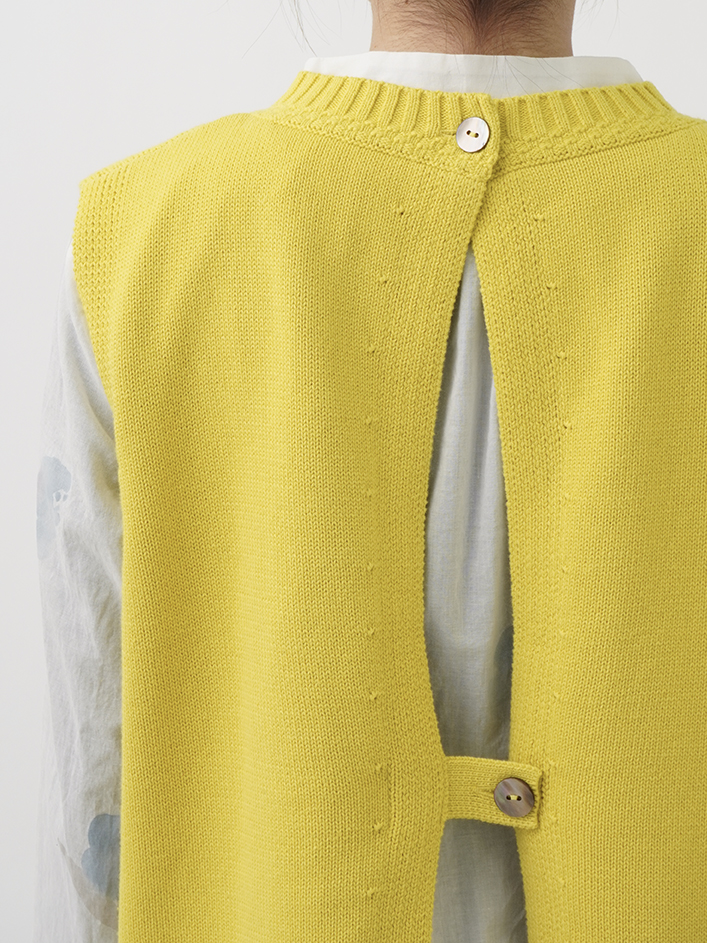 5Gざっくりコットン 後ろ開きクルー襟ベスト