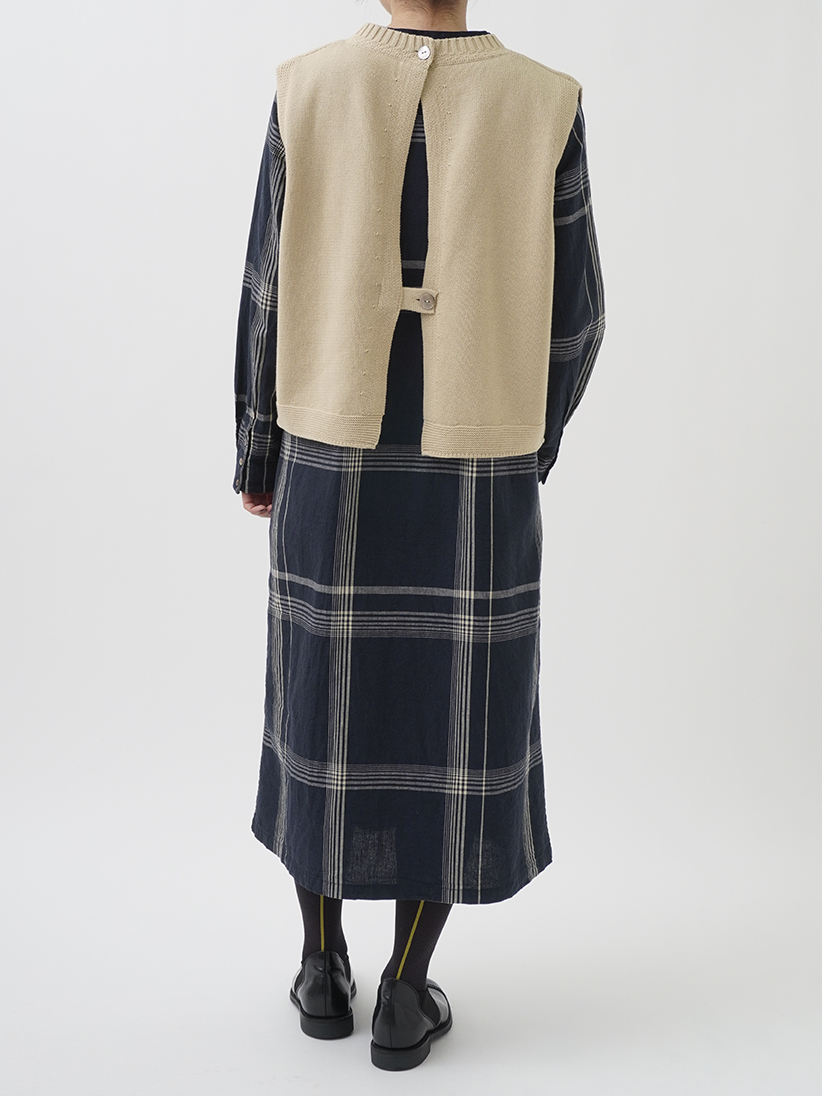 5Gざっくりコットン 後ろ開きクルー襟ベスト