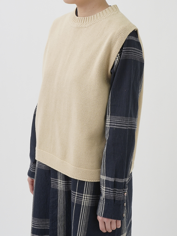 5Gざっくりコットン 後ろ開きクルー襟ベスト