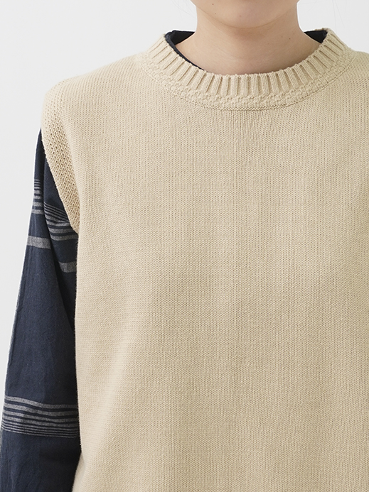 5Gざっくりコットン 後ろ開きクルー襟ベスト