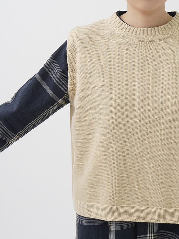 5Gざっくりコットン 後ろ開きクルー襟ベスト