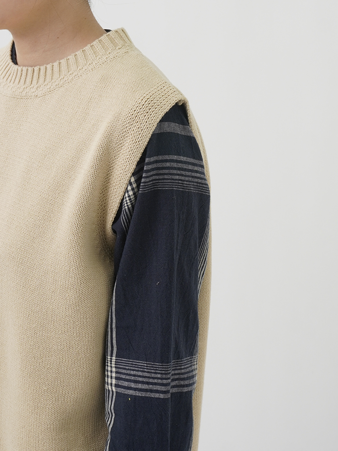 5Gざっくりコットン 後ろ開きクルー襟ベスト