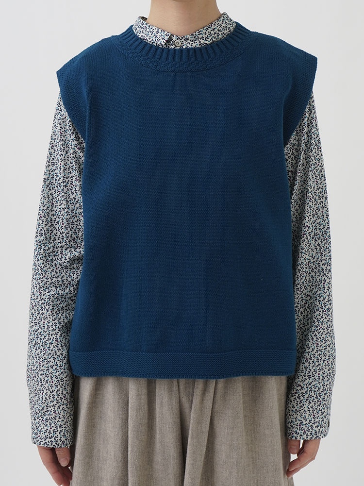 5Gざっくりコットン 後ろ開きクルー襟ベスト