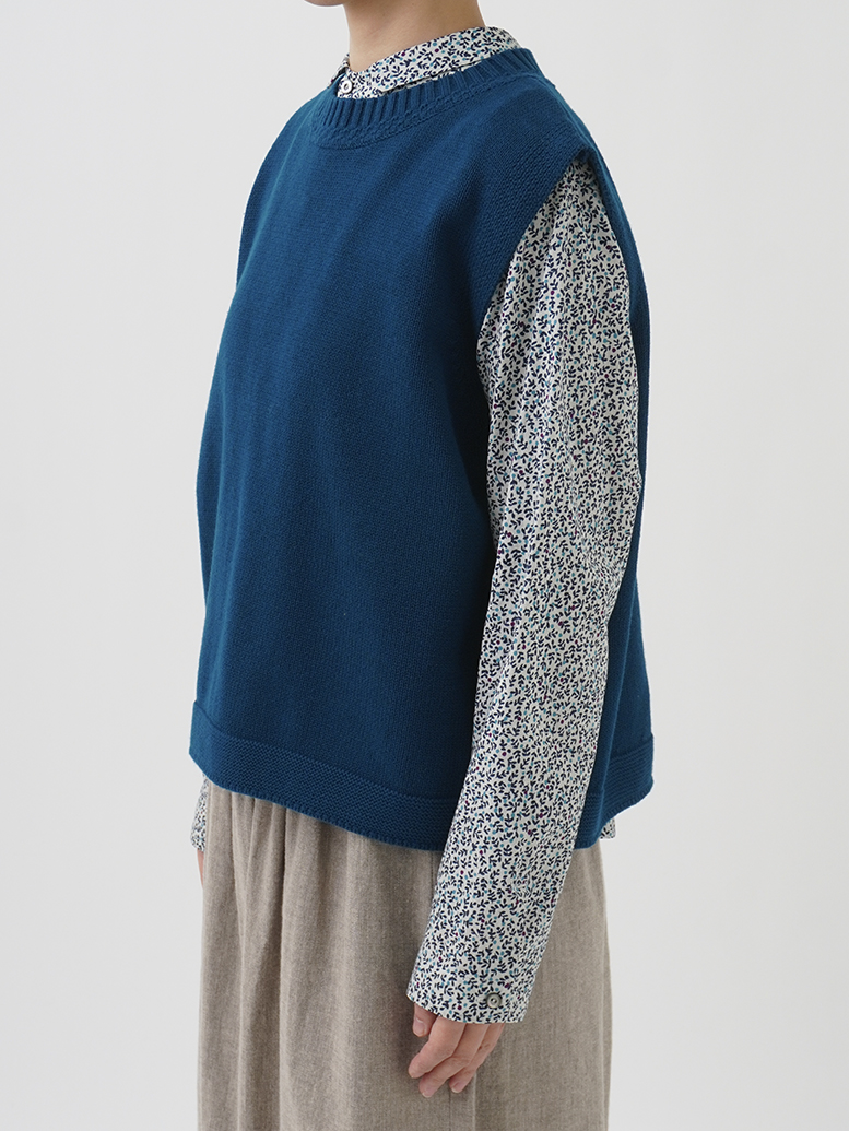 5Gざっくりコットン 後ろ開きクルー襟ベスト