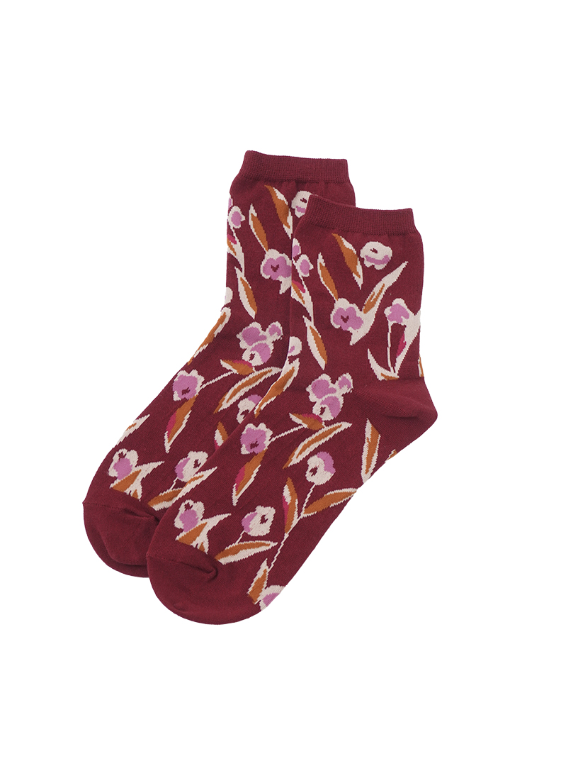 ３０／－綿コーマ　山茶花柄ソックス