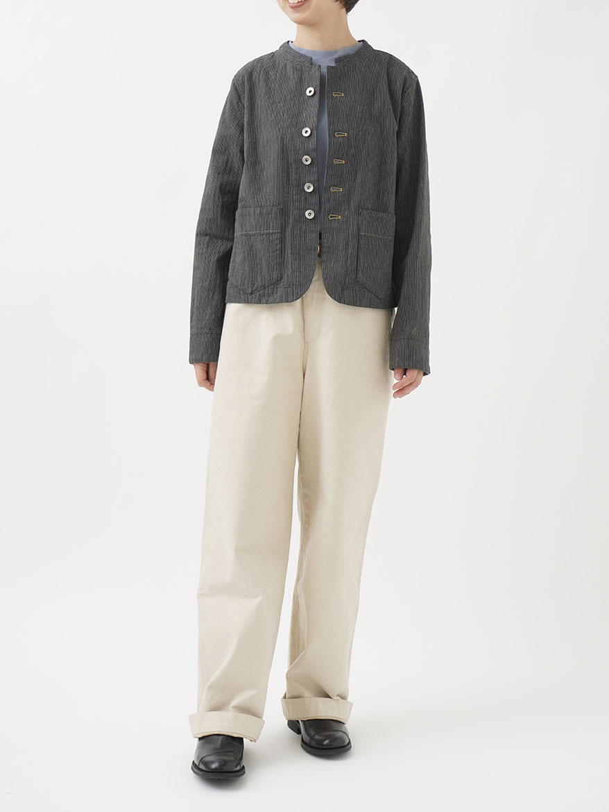 16×16／-インディゴヒッコリースタンド襟ジャケット 