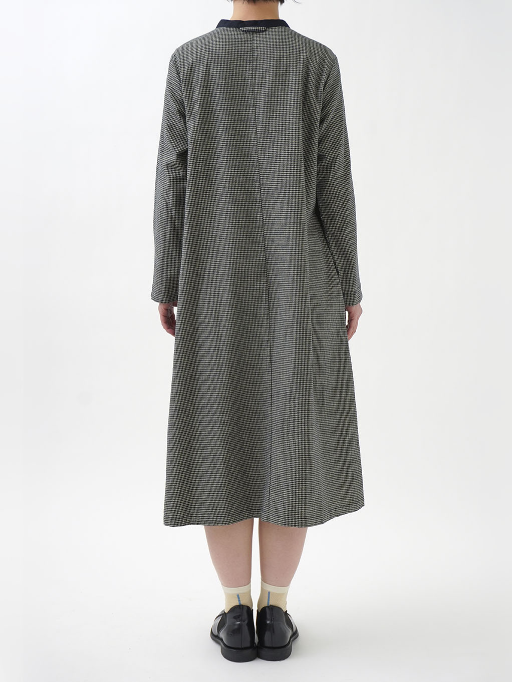 インディゴ千鳥スタンド襟ワンピース 