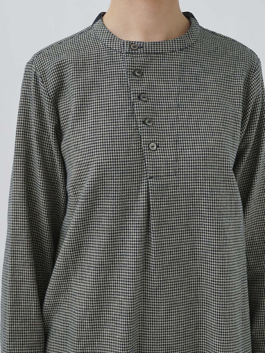 インディゴ千鳥スタンド襟ワンピース 