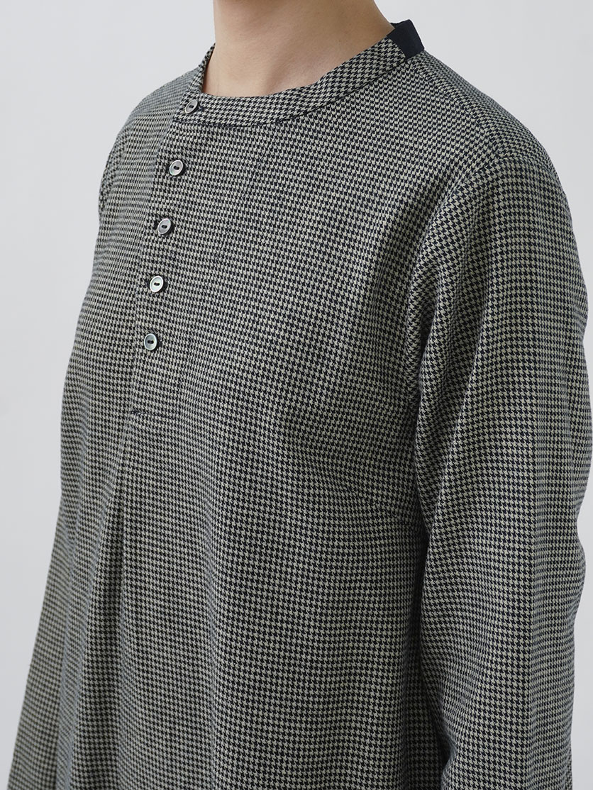 インディゴ千鳥スタンド襟ワンピース 