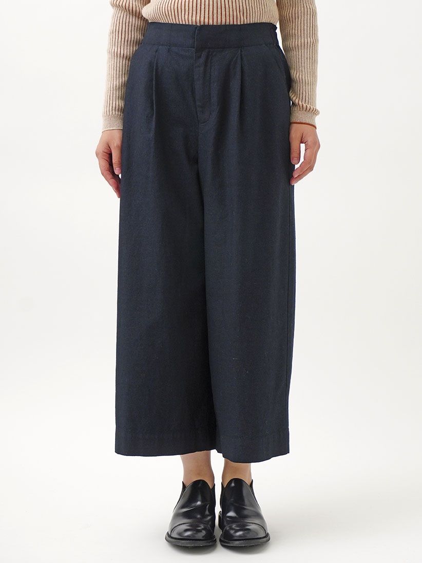 最新作売れ筋が満載 16／-インディゴ平織タックパンツ パンツ
