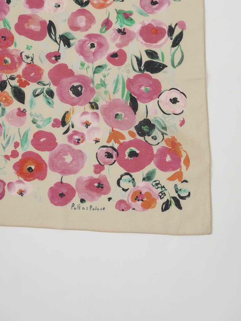 ウールガーゼ 冴え咲き柄スカーフ