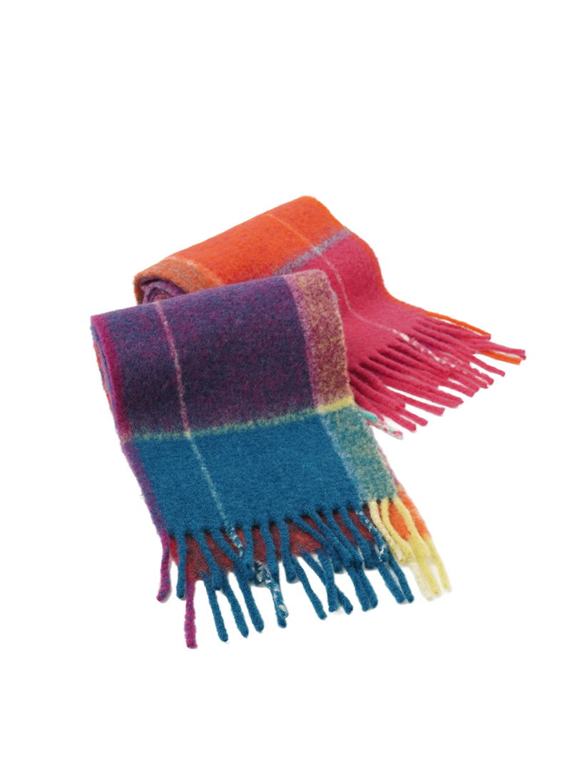 １／８アルパカウール　ブークレ起毛チェックマフラー