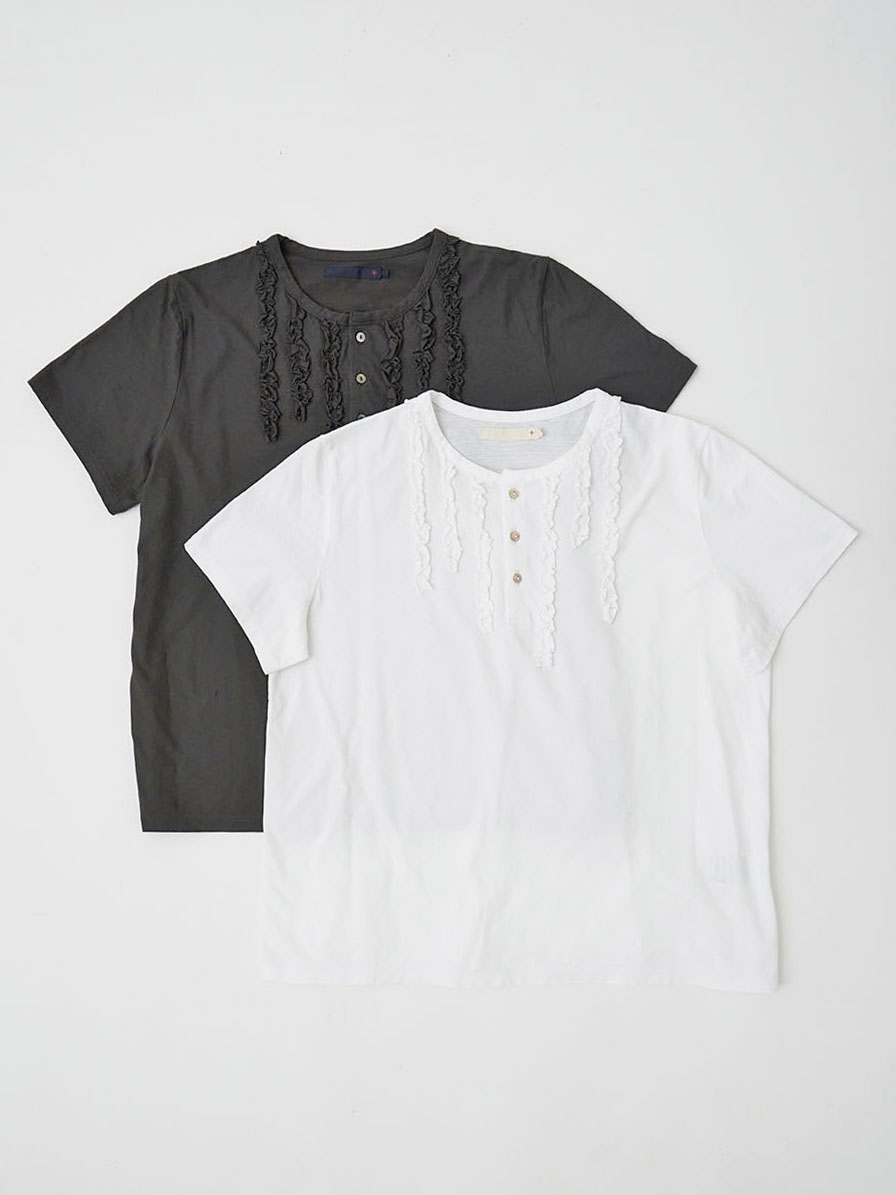 パラスパレス　今季新作　強撚度詰め天竺　フリルＴシャツ　ホワイト 40／－SZ強撚度詰め天竺 フリルTシャツ