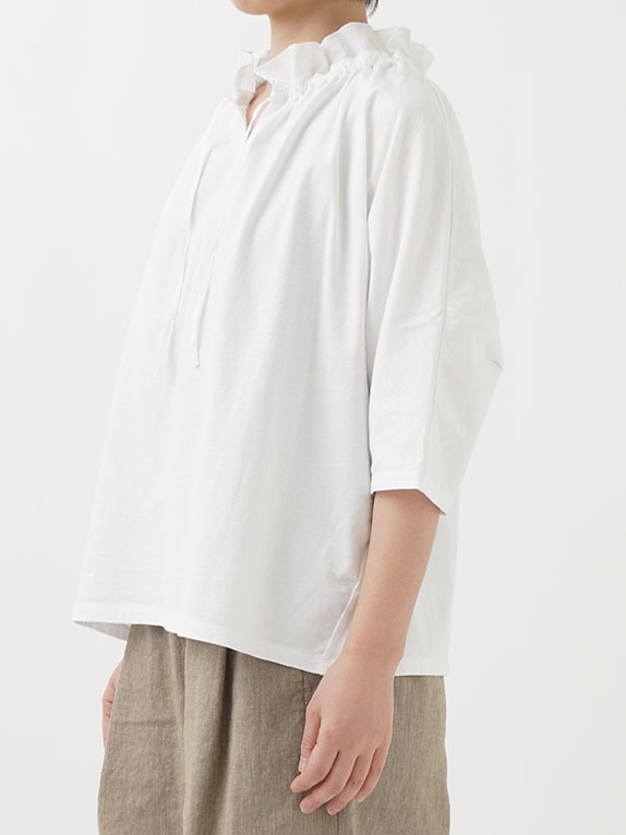 30／－ナチュラルソフト天竺 襟ギャザードルマンTシャツ