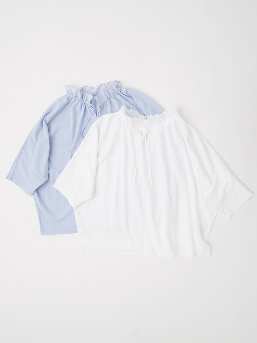 30／－ナチュラルソフト天竺 襟ギャザードルマンTシャツ