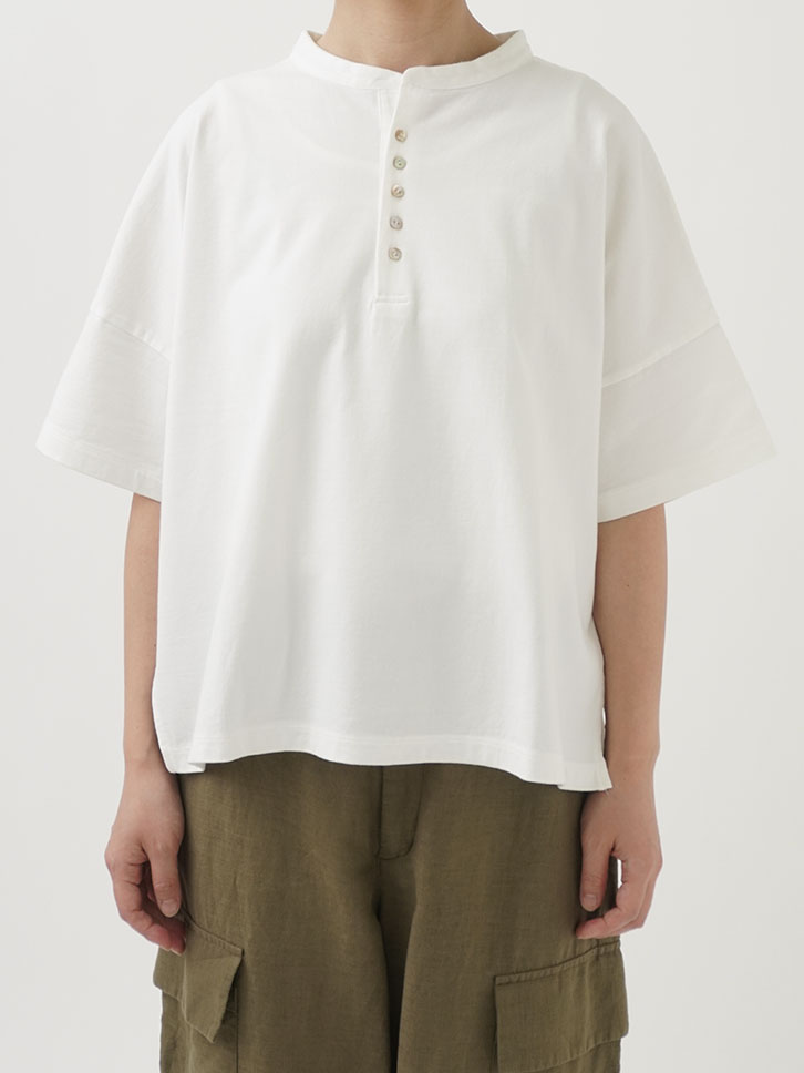 tシャツ コーマ天竺 ヘンリーネックフリルカットソー レディース AMBIDEX Store 【予約販売】○コーマ天竺 ヘンリーネックフリル