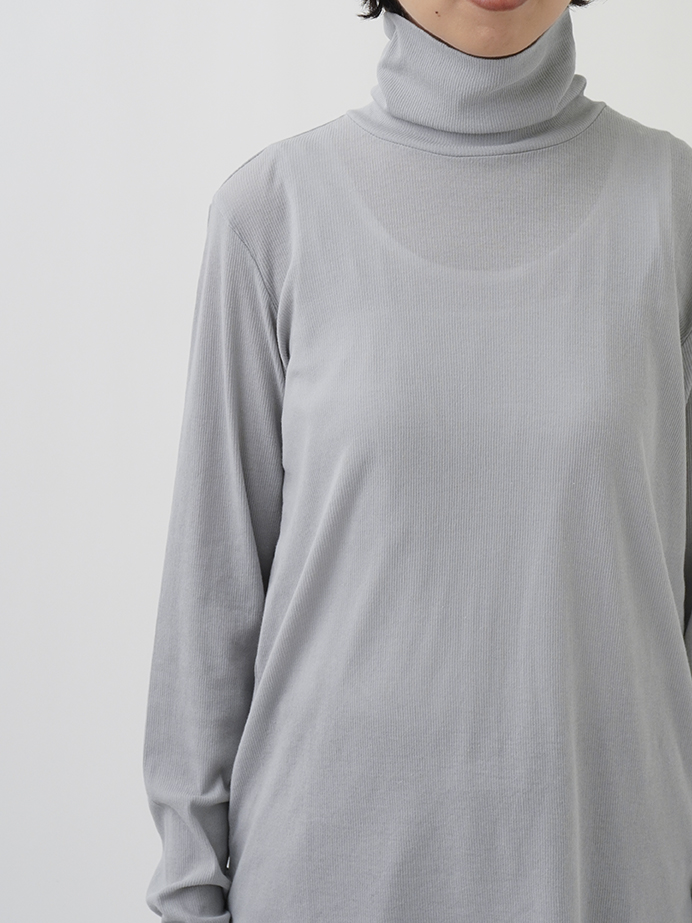 ライトグレー タートルネック 長袖 Tシャツ さらさらコットンテレコ タートル襟長袖Tシャツ
