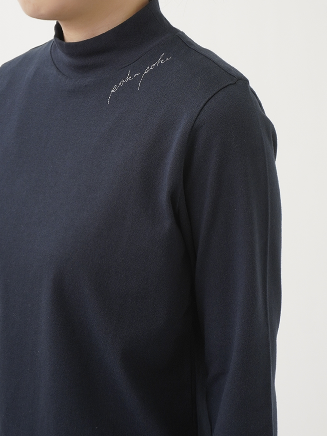 コットン天竺 ハイネック刺繍長袖Tシャツ コットン天竺 ハイネック刺繍長袖Tシャツ