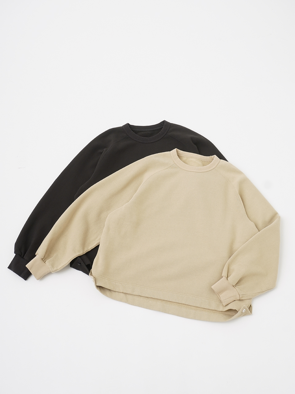 30／10タンブラー起毛 変形ラグランスエットシャツ