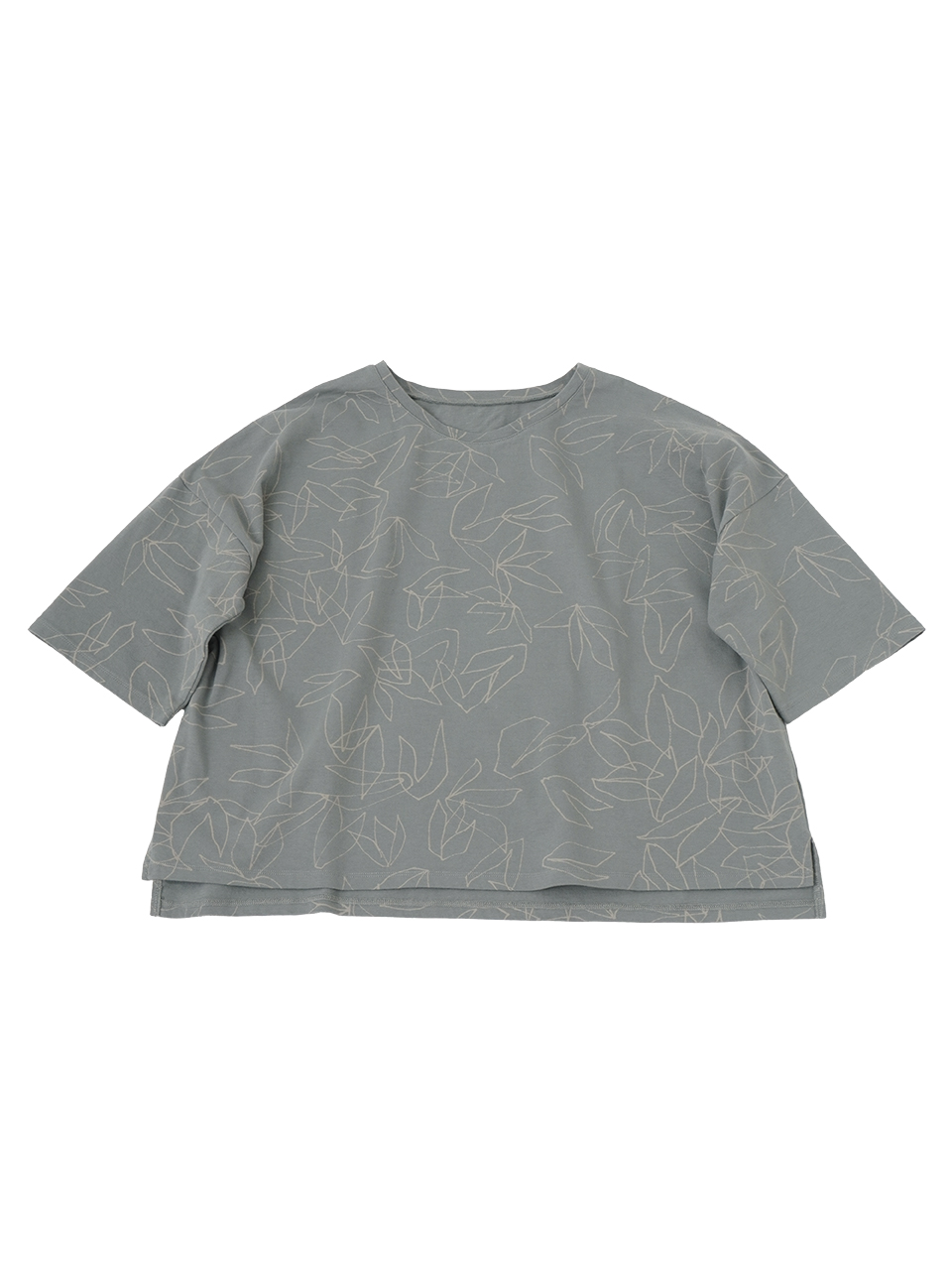 ４０／－プレーティング天竺　マグノリア柄５分袖Ｔシャツ