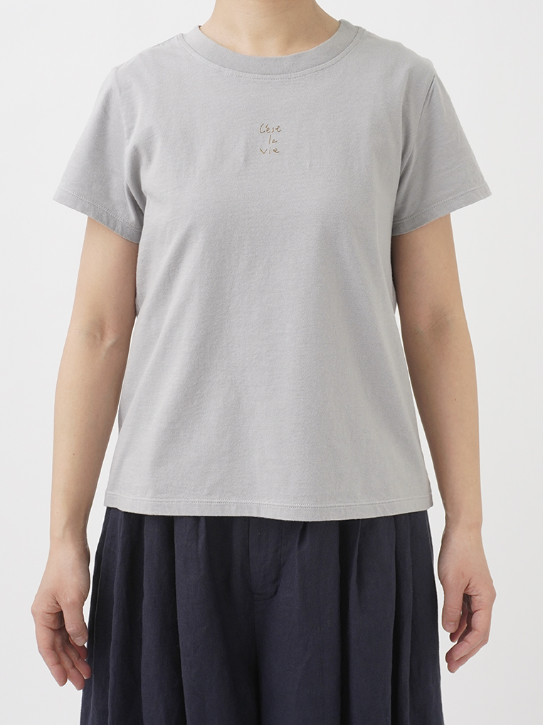 30／－ナチュラルソフト天竺 メッセージ刺繍Tシャツ