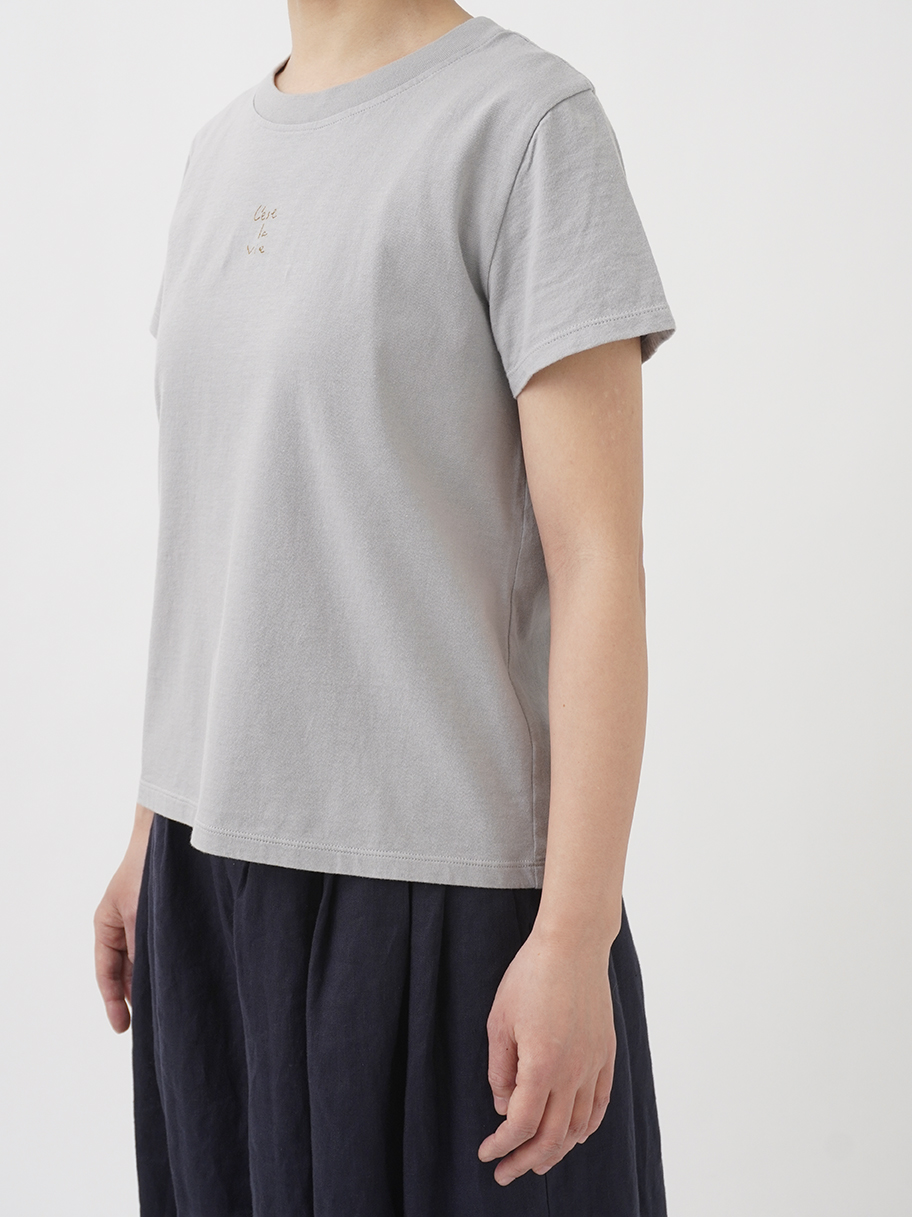 30／－ナチュラルソフト天竺 メッセージ刺繍Tシャツ
