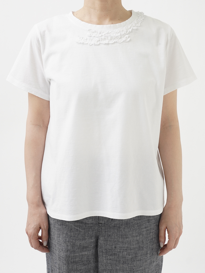 40／－SZ強撚度詰め天竺 フリルTシャツ