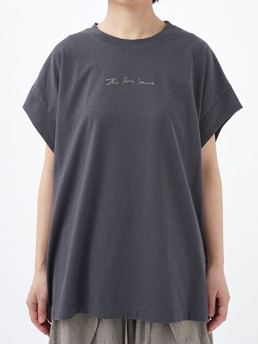 30／－ナチュラルソフト天竺 ワイドスリーブ刺繍Tシャツ