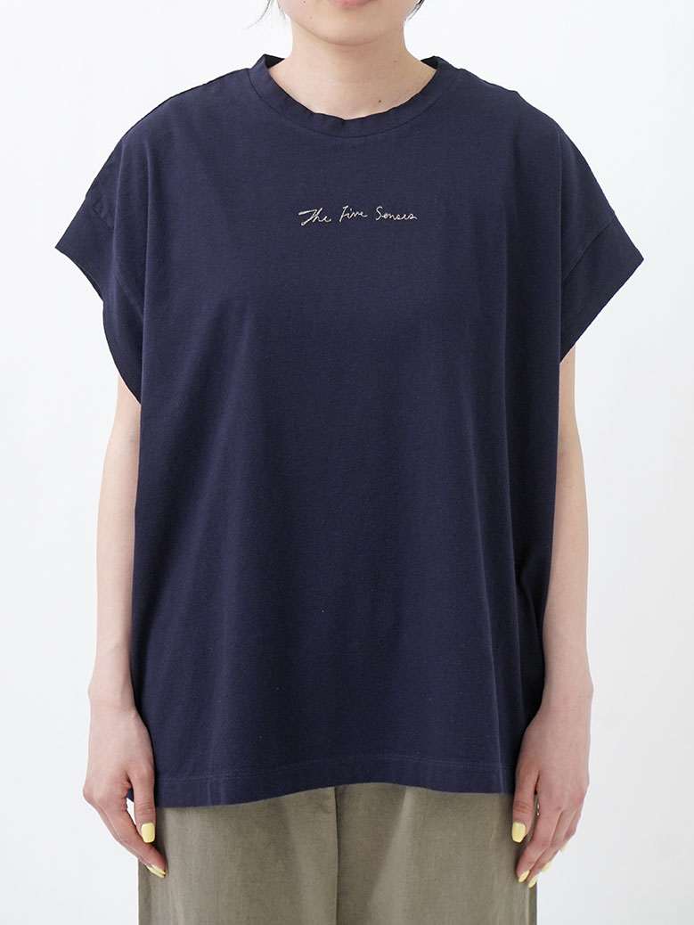 30／－ナチュラルソフト天竺 ワイドスリーブ刺繍Tシャツ