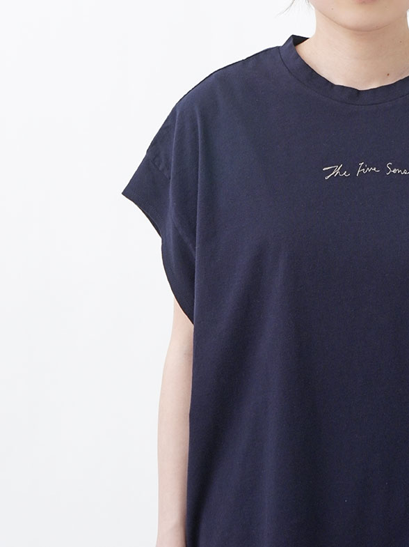 30／－ナチュラルソフト天竺 ワイドスリーブ刺繍Tシャツ