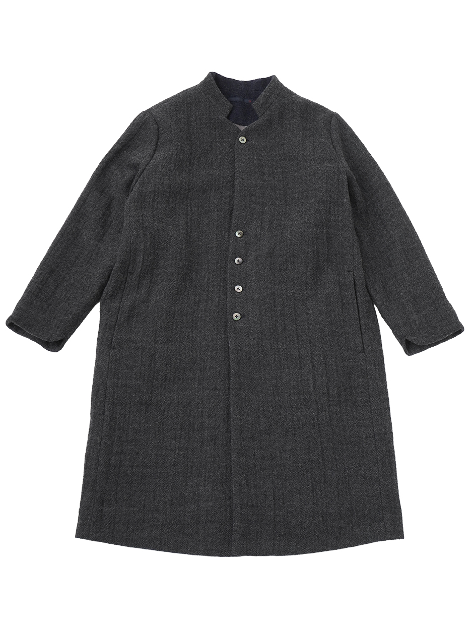 PALLAS PALAS コットン ノーカラーコート ヘリンボーン グレー ガーゼヘリンボン 軽いコート