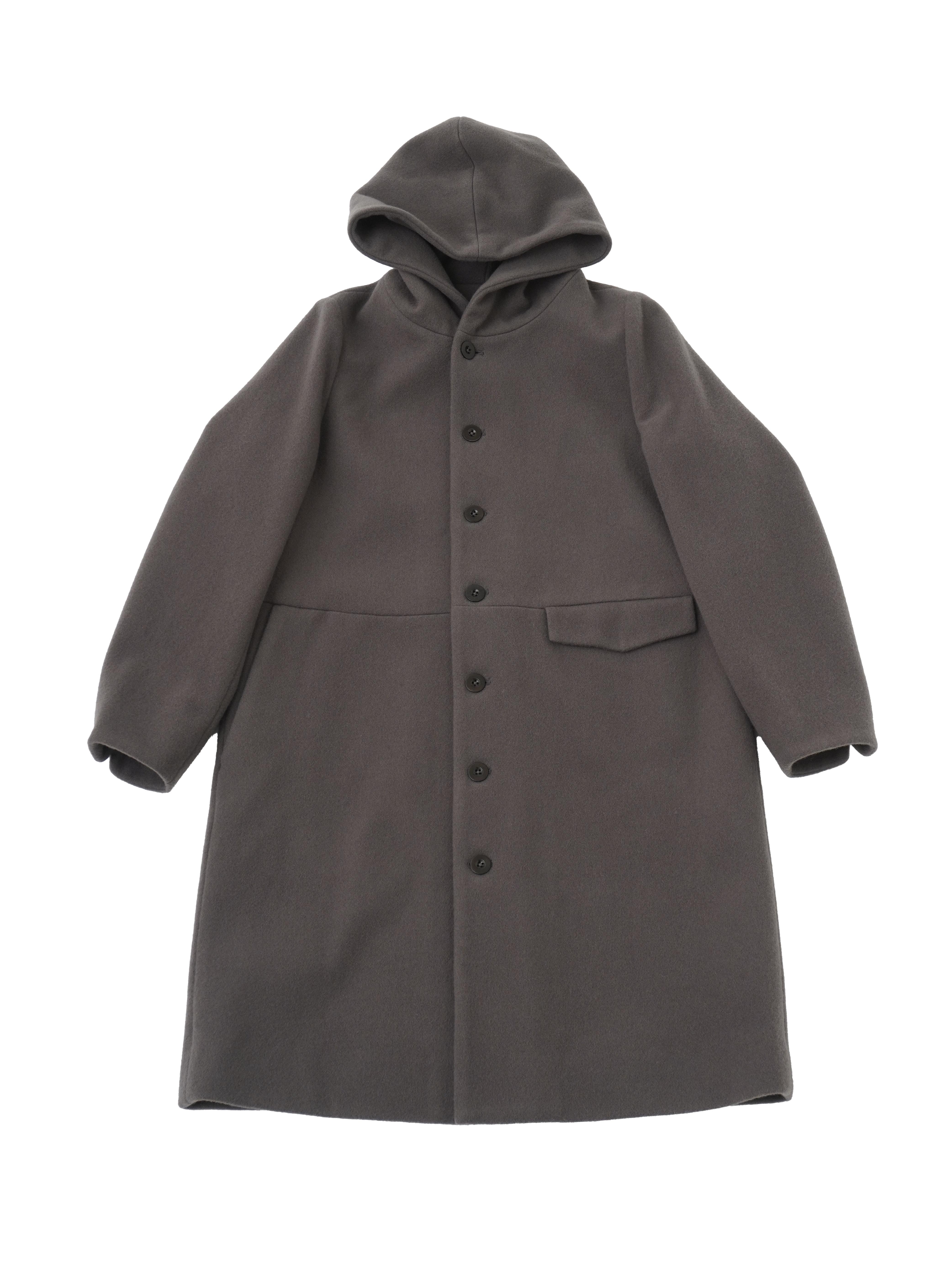 ラムウールビーバー　ウエスト切替えフード付コート