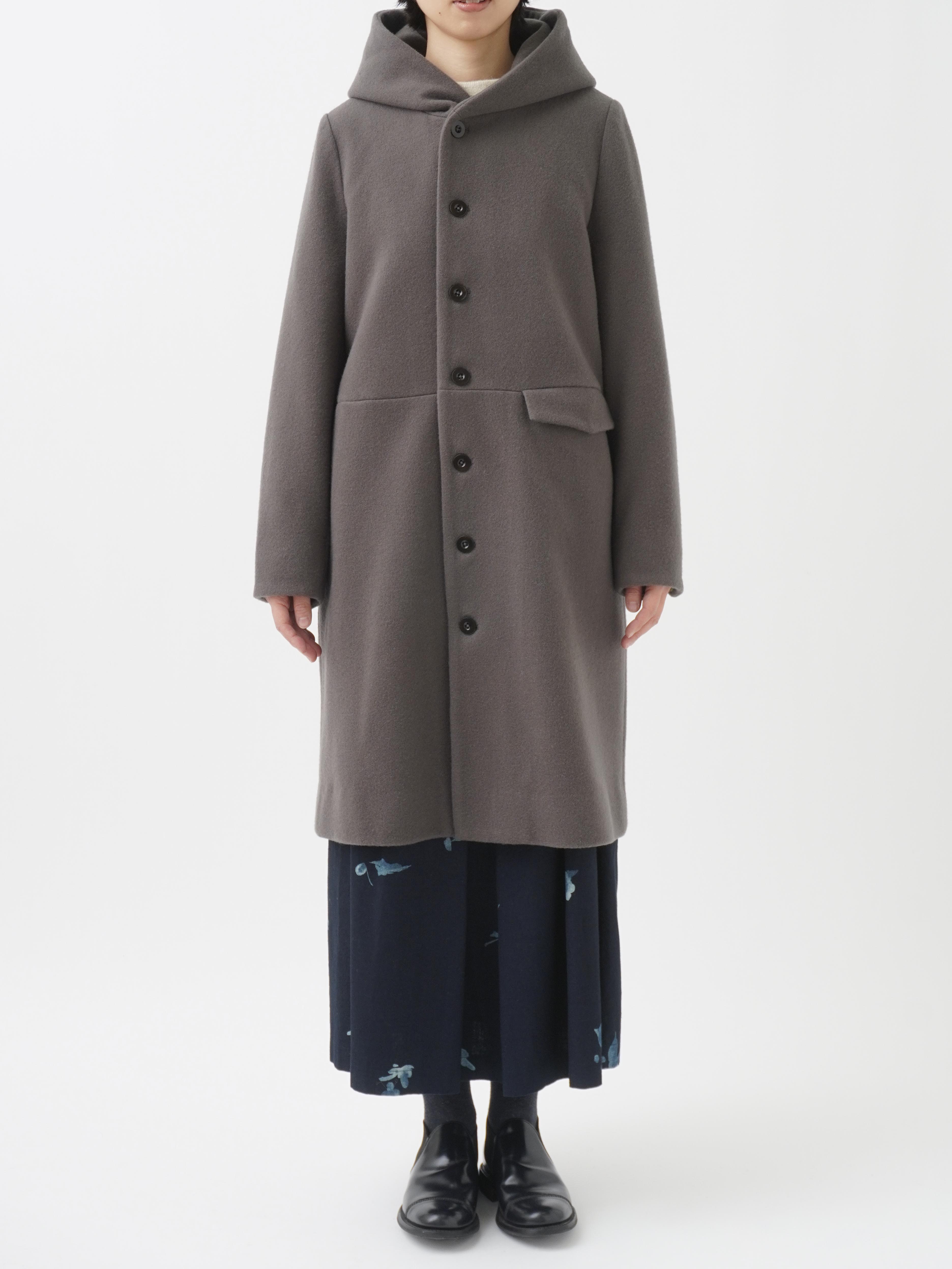 ラムウールビーバー ウエスト切替えフード付コート