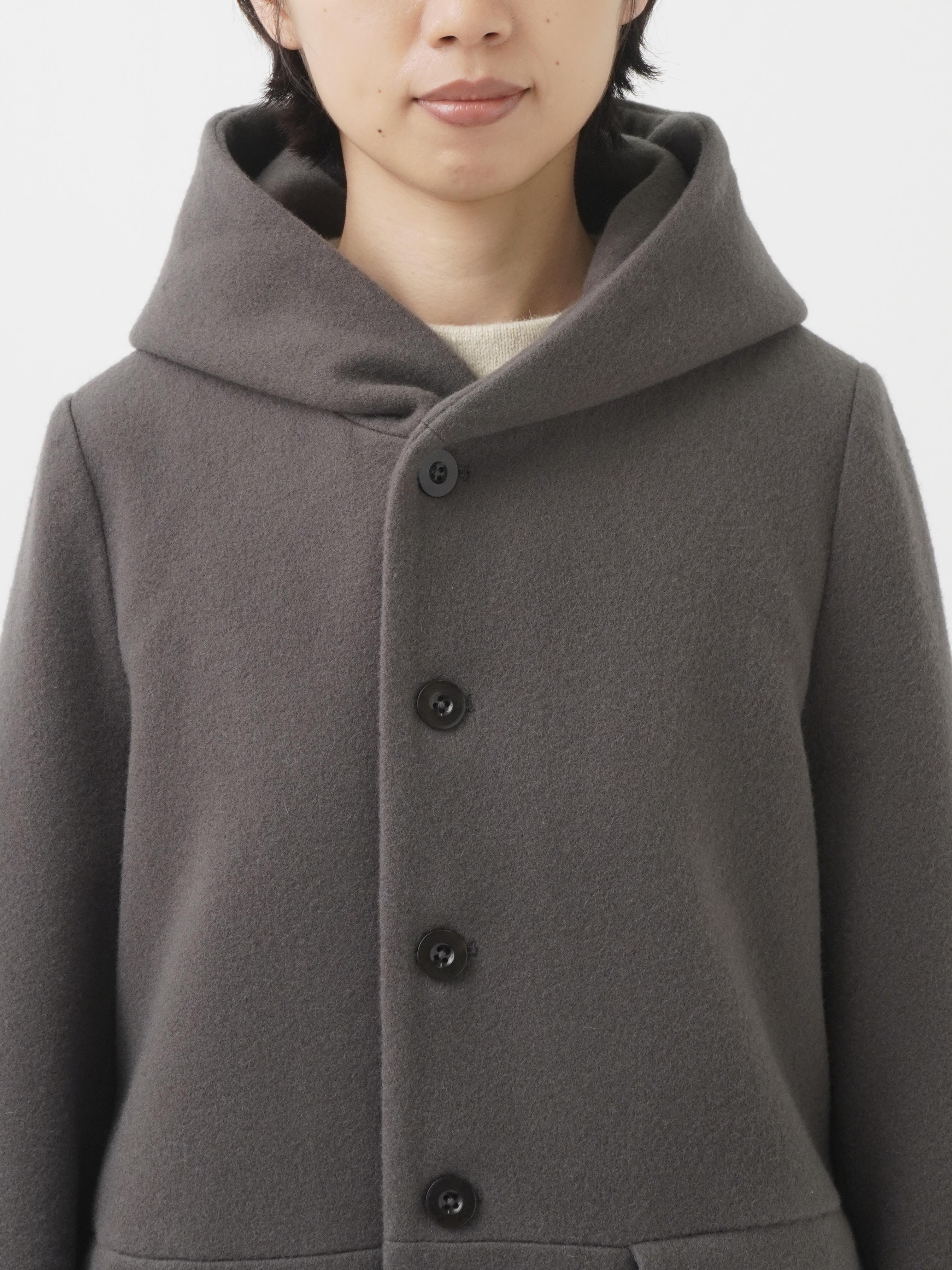 ラムウールビーバー ウエスト切替えフード付コート