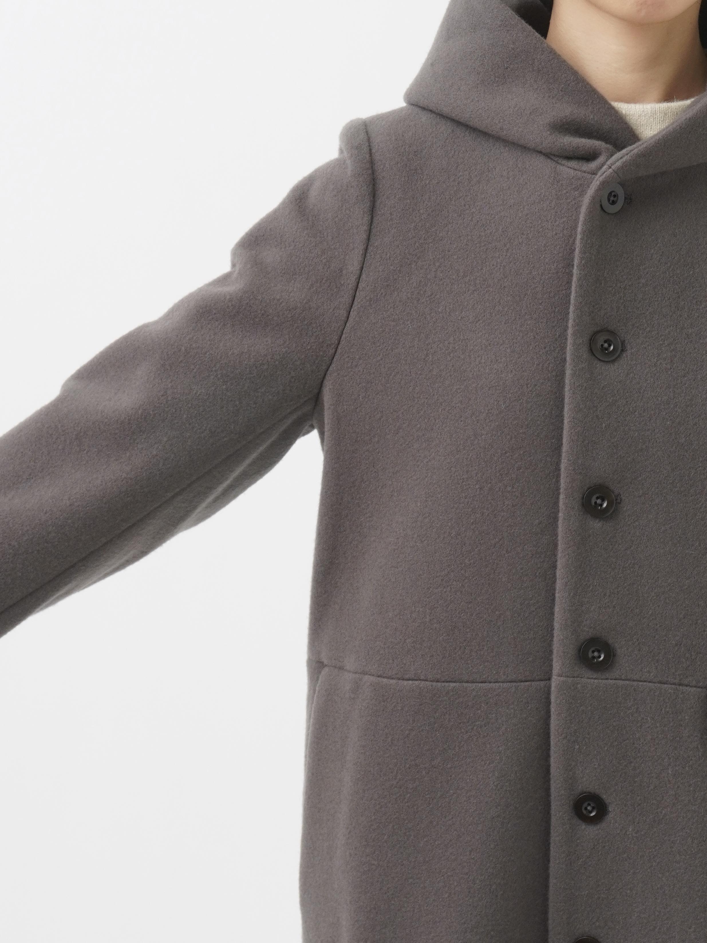 ラムウールビーバー ウエスト切替えフード付コート