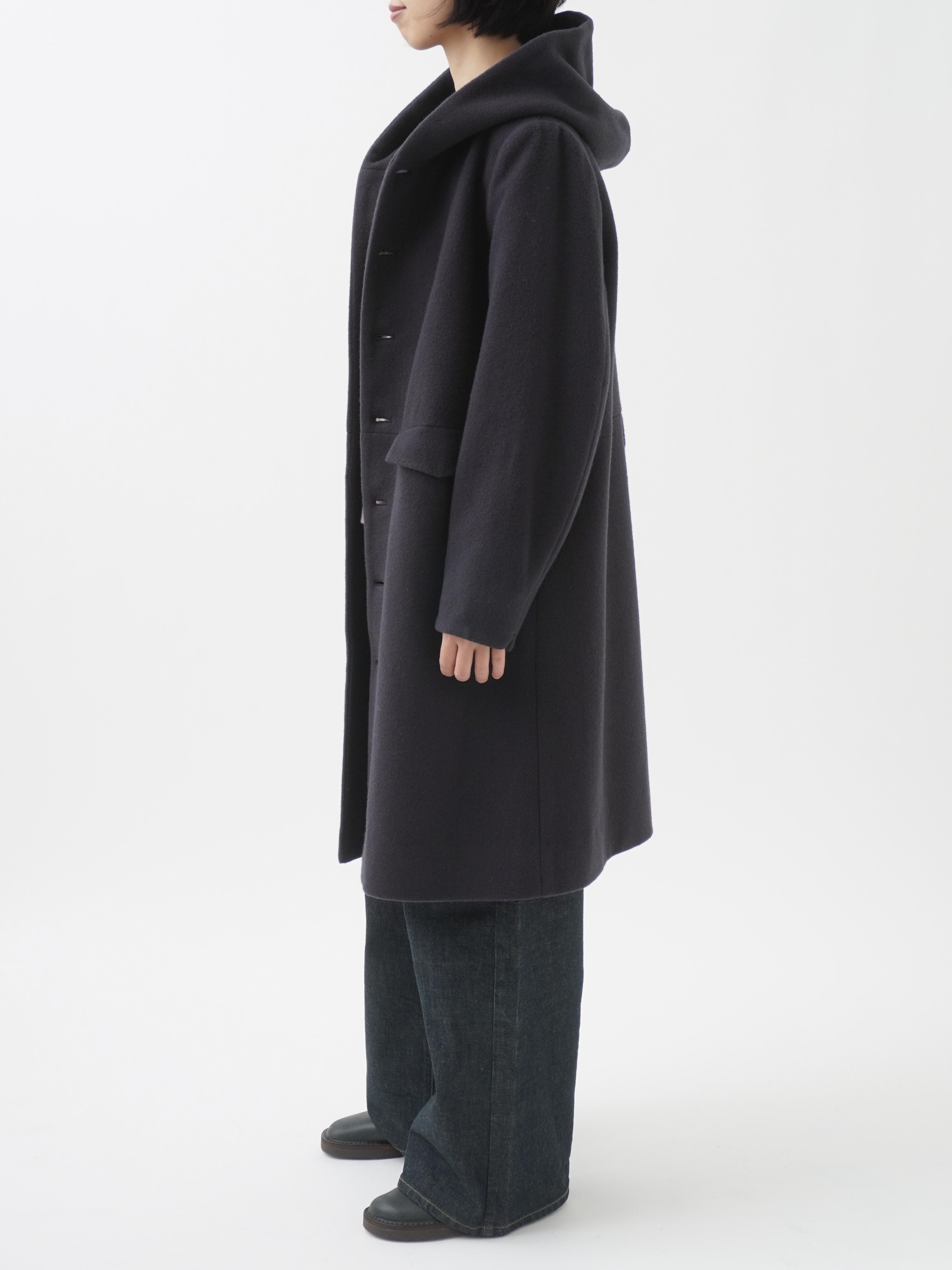 ラムウールビーバー ウエスト切替えフード付コート