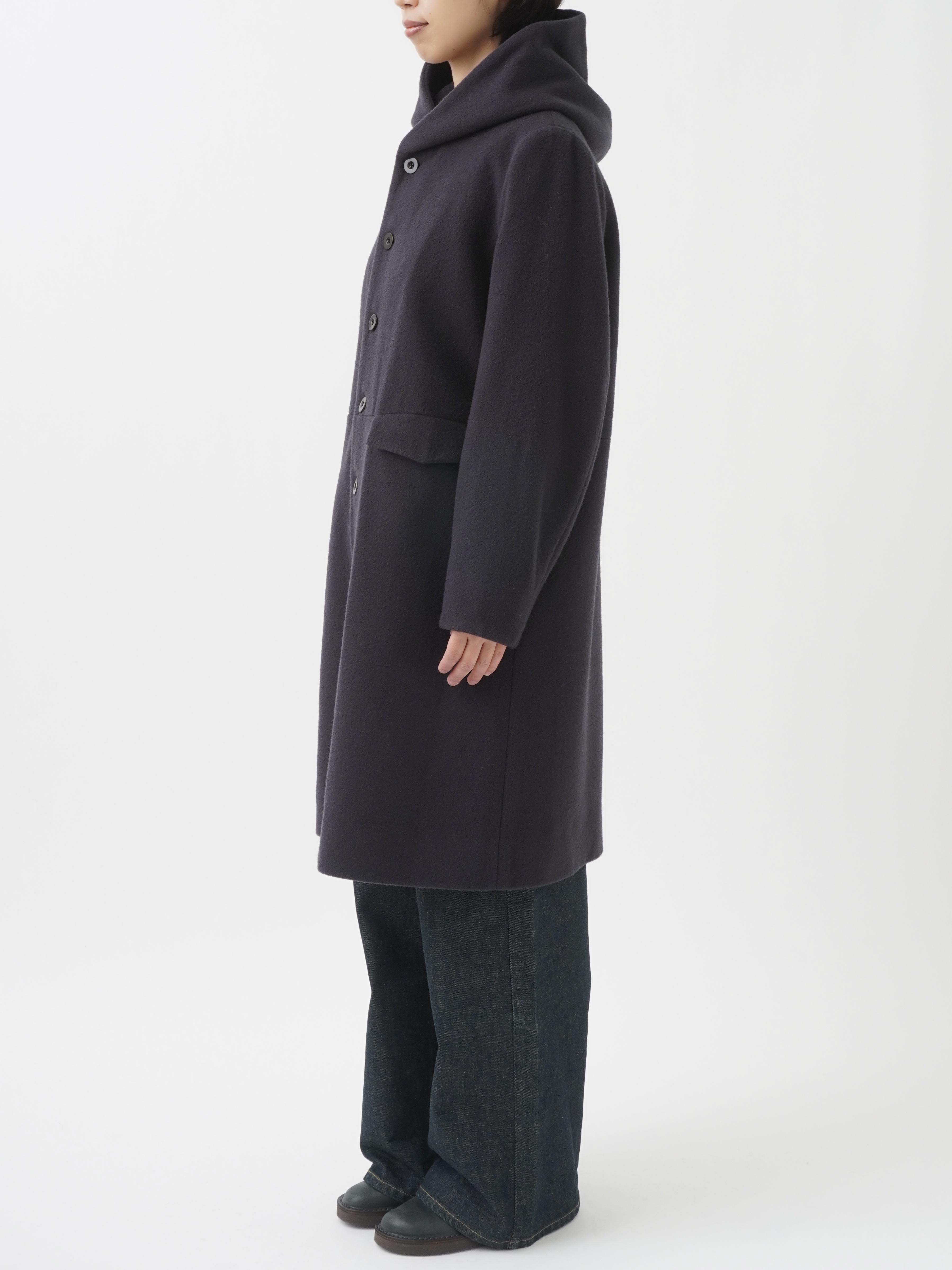 ラムウールビーバー ウエスト切替えフード付コート