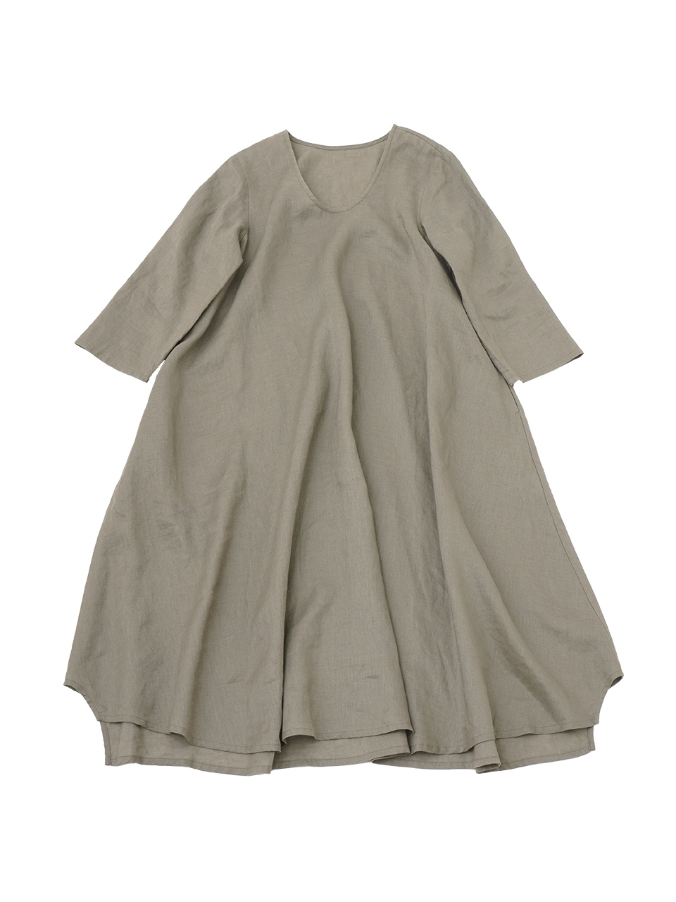 ６０／１ウォッシュリネン　７分袖フレアワンピース