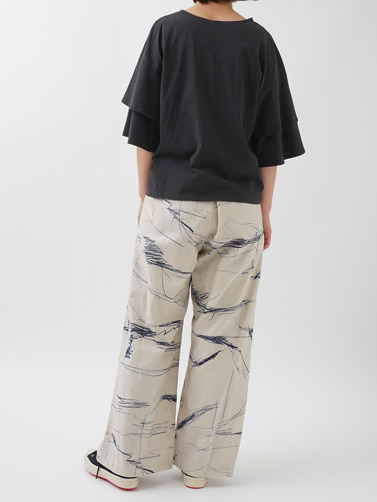 20s綿麻シーチングlandscape柄タックパンツ