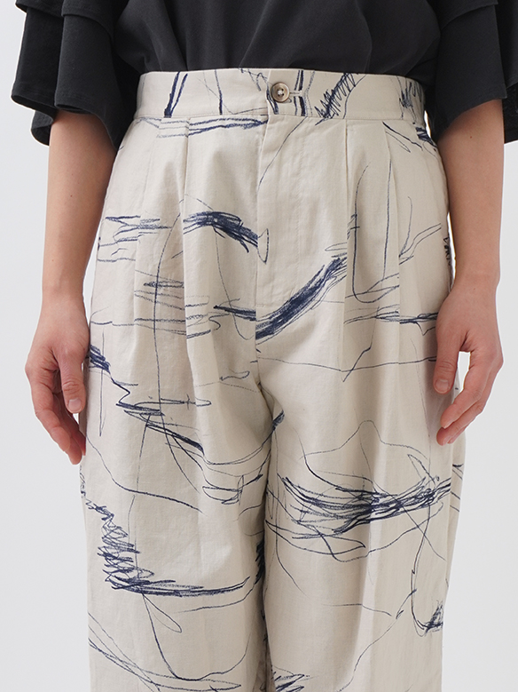 20s綿麻シーチングlandscape柄タックパンツ