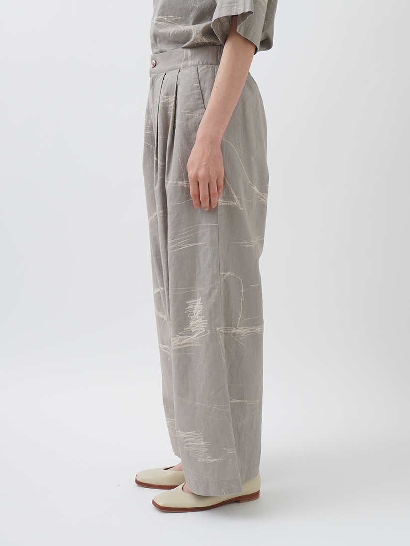 ささまさ 20s綿麻シーチングlandscape柄タックパンツ