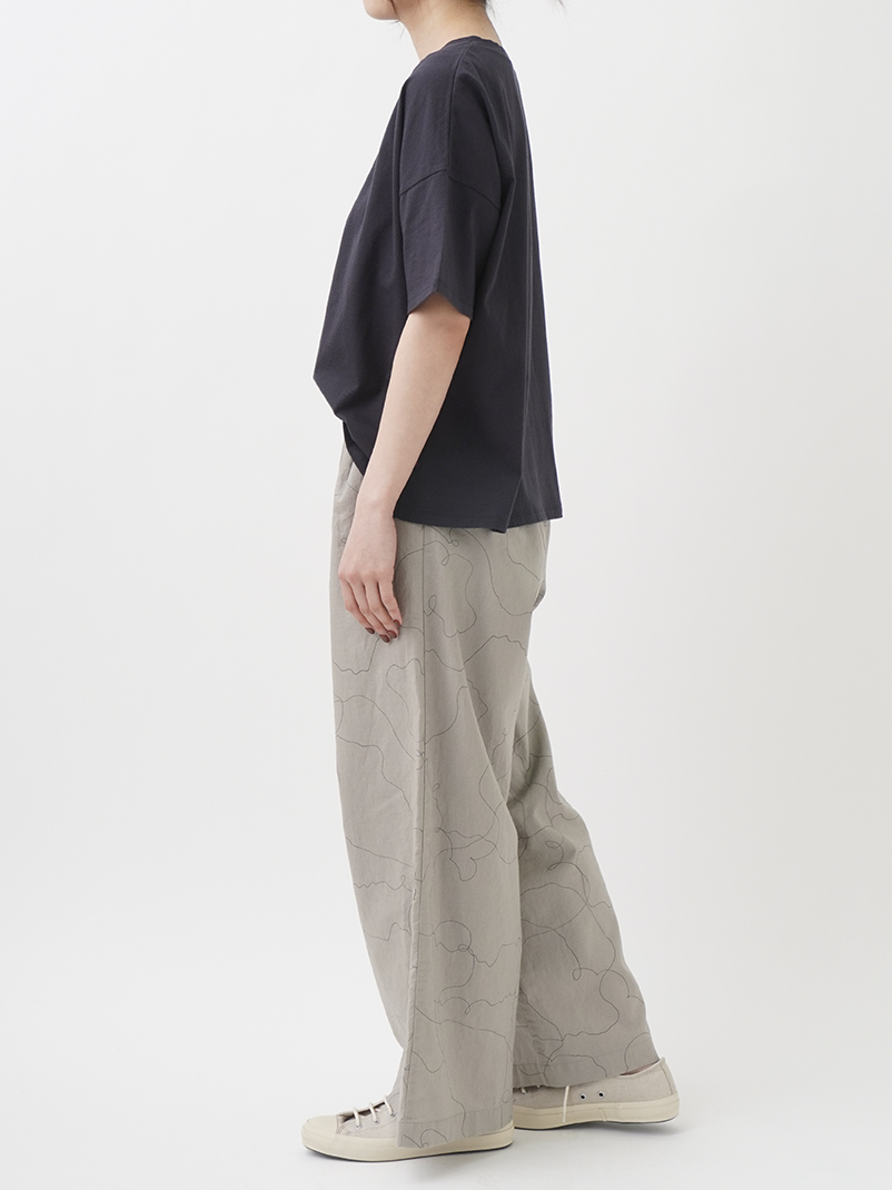 20s綿麻シーチング春霞柄 タックパンツ